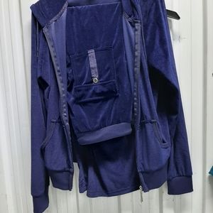 Plush Deep Blue Velour Zip Hoodie with Front Pockets